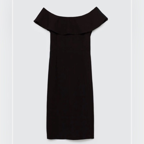 Zara Dresses & Skirts - Zara Off Shoulder Classic Midi Cocktail Dress, Black, size M